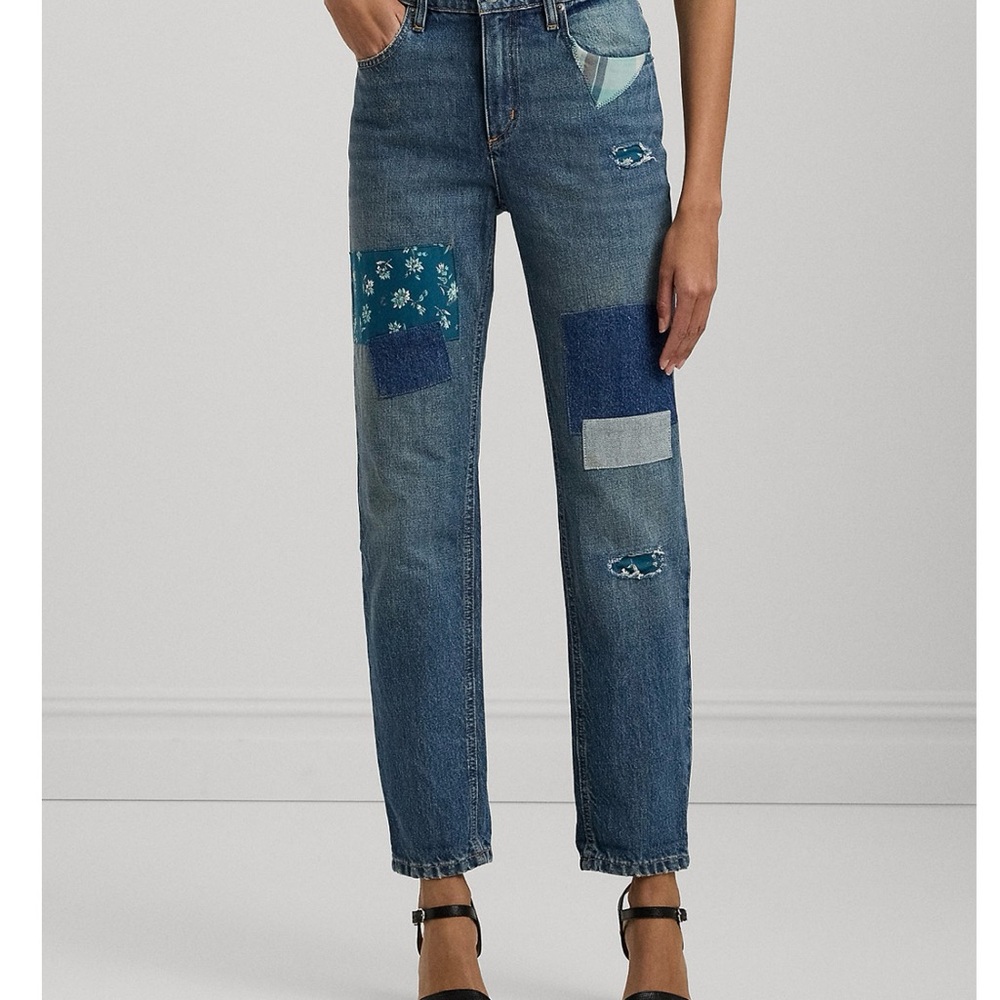 Ralph Lauren Women’s Relaxed Patchwork Logo Boyfriend Jeans/size 8/nwt